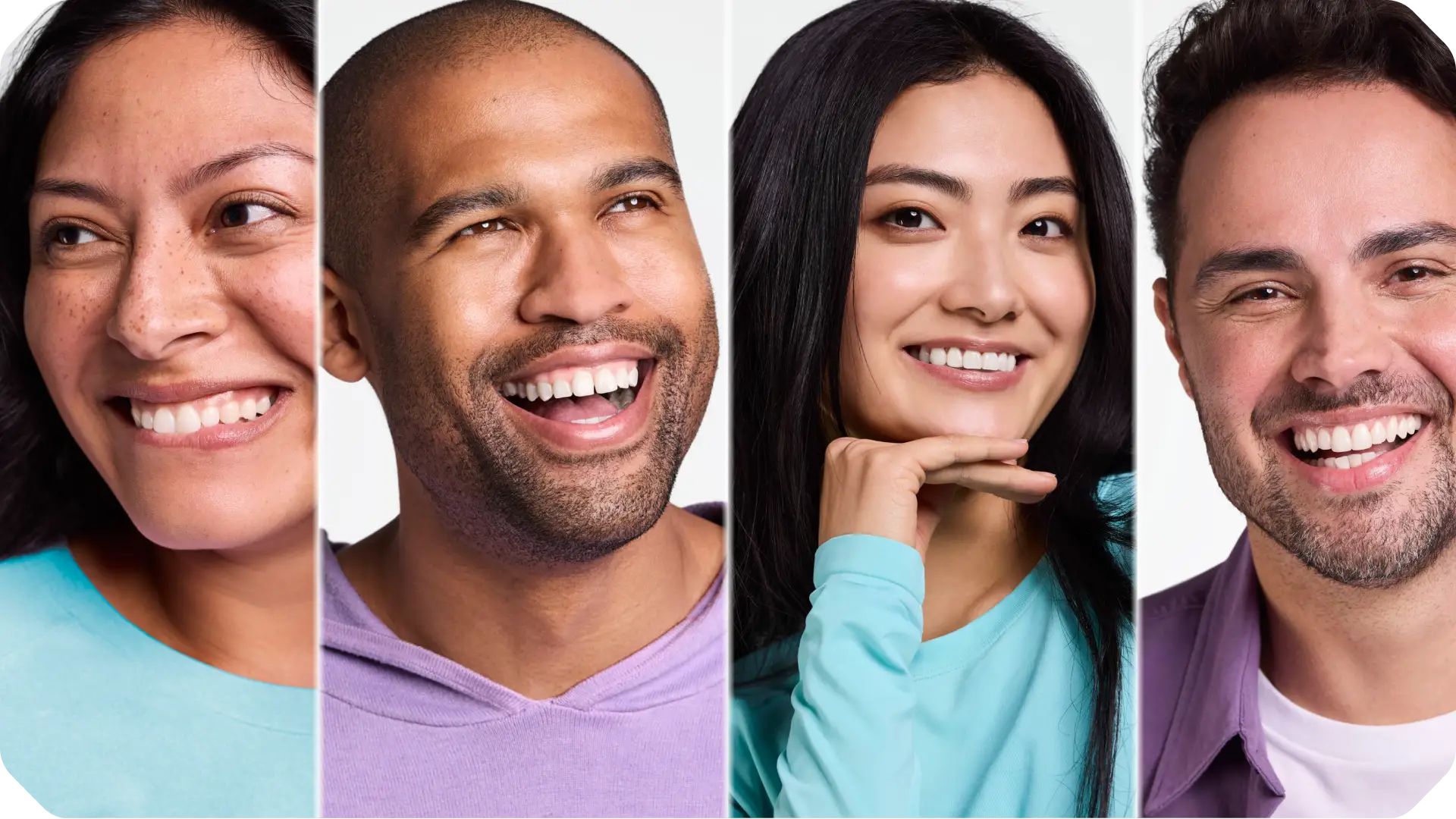 LISTERINE® Our Commitment to Oral Health Equity banner, image highlighting four people with radiant smiles.