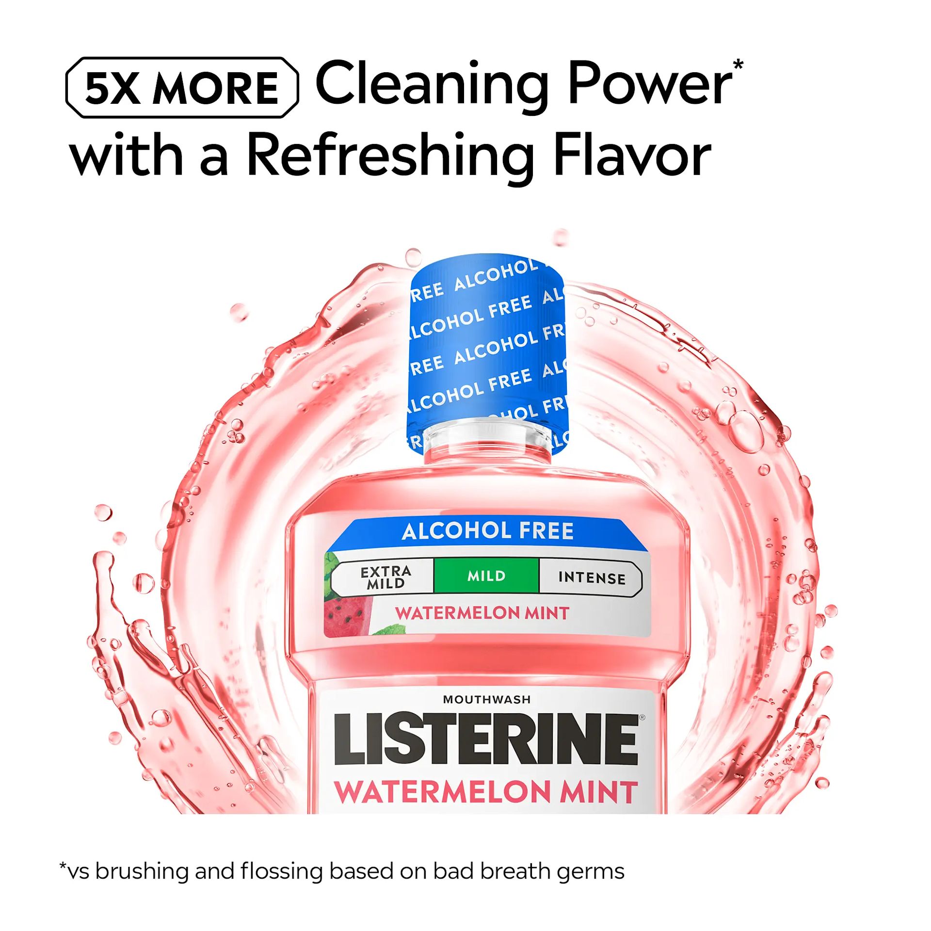 LISTERINE® Watermelon Mint 5x more cleaning power with a refreshing flavor