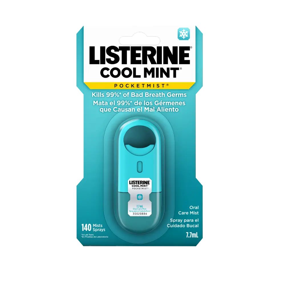 Front Pack Shot of LISTERINE® POCKETMIST® Fresh Breath Spray COOL MINT 7.7mL