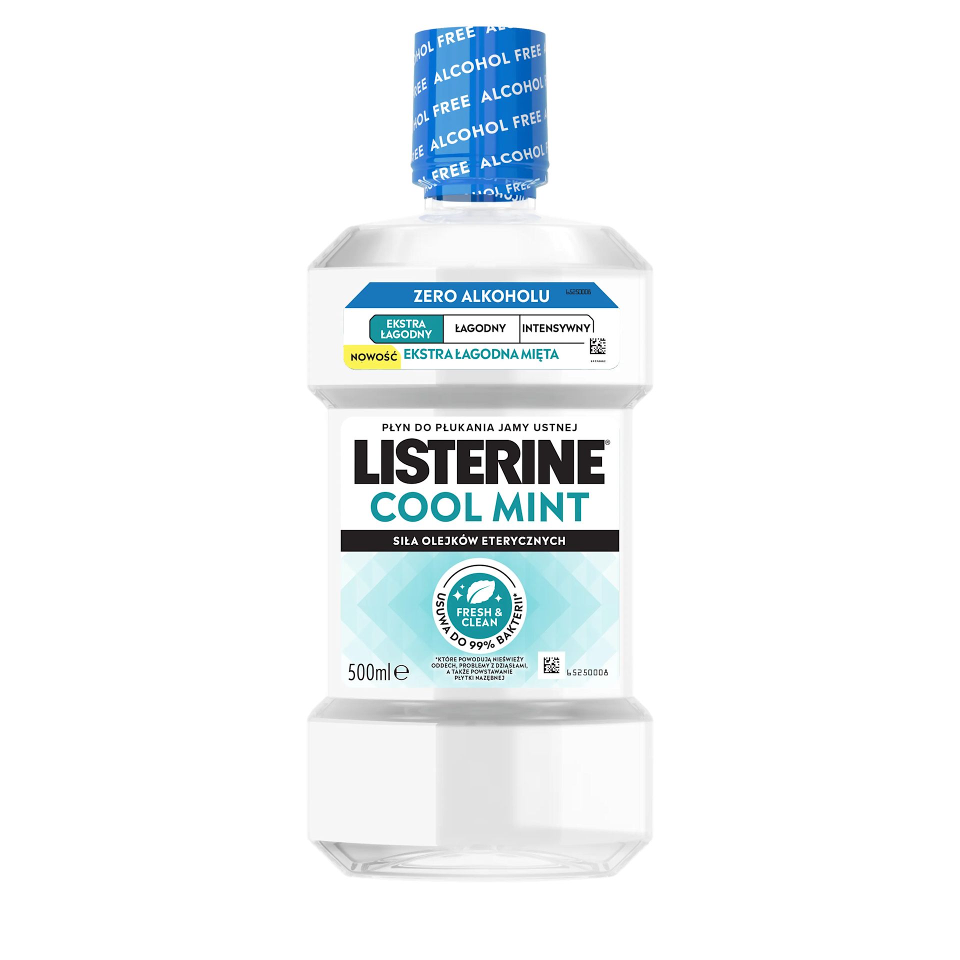  Płyn do płukania jamy ustnej LISTERINE® Cool Mint Ekstra Łagodny Smak (Zero Alkoholu), butelka 500 ml 