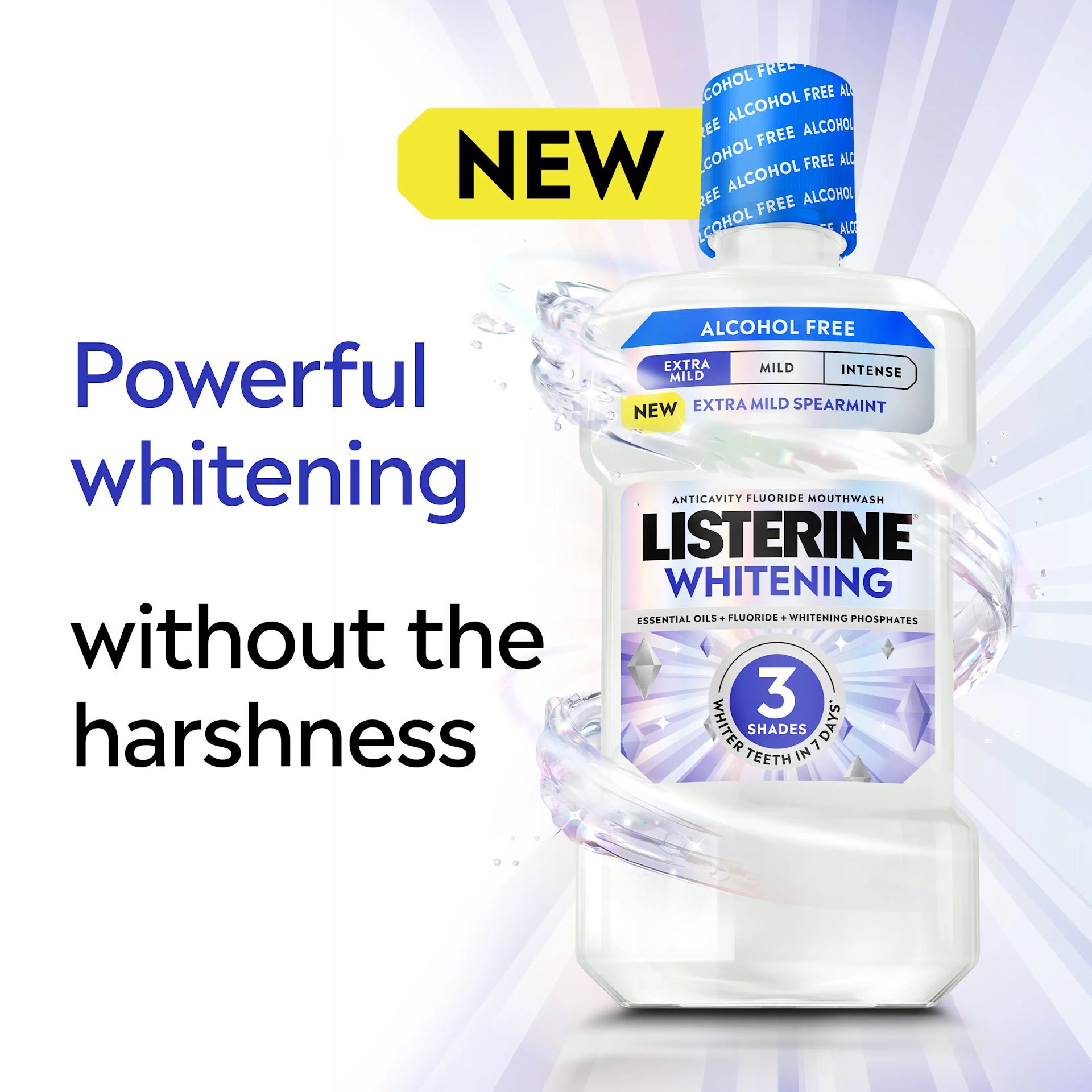LISTERINE® Whitening Mouthwash, powerful whitening without the hashness