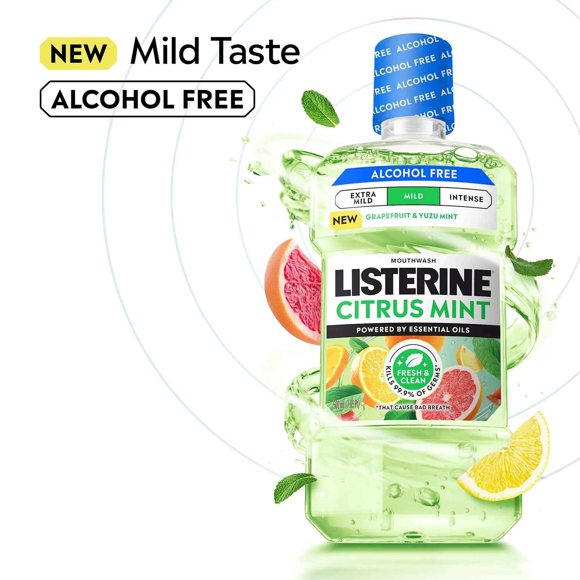 LIS B+ Claim Citrus Mint RGB 02 LISTERINE® Citrus Mint Alcohol Free Mouthwash - New, Mild Taste and Alcohol free