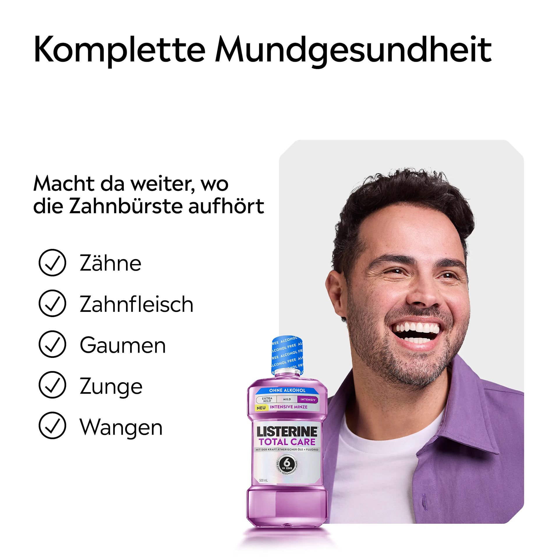 LISTERINE® Total Care Mundspülung für umfassende Mundgesundheit.