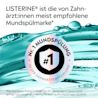 LISTERINE® mit Hinweis „Nr. 1 Mundspülung in der Zahnarztempfehlung“ vor türkisfarbener Wasser-Grafik.​