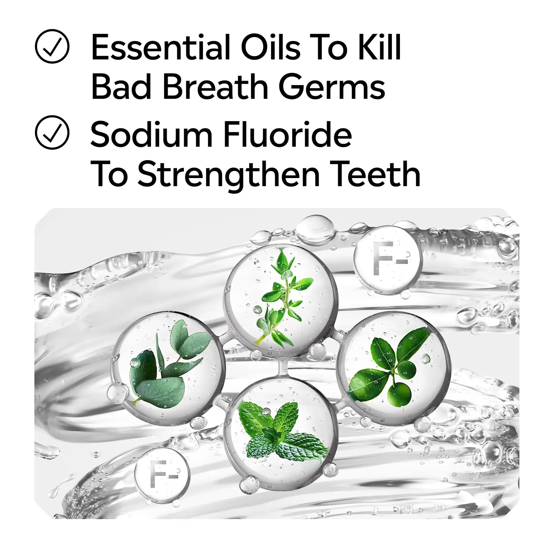 LIS B+ Ingredients TC Extra Mild RGB 10 Essential oils to kill bad breath germs, sodium fluoride to strengthen teeth
