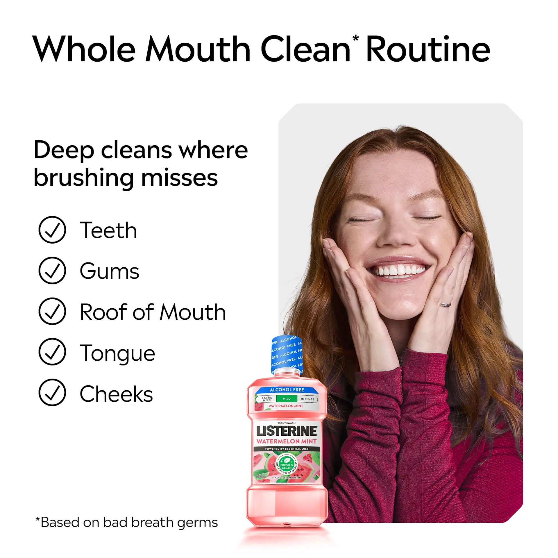 LISTERINE® Alcohol Free Watermelon Mint Mouthwash Whole Mouth Clean Routine