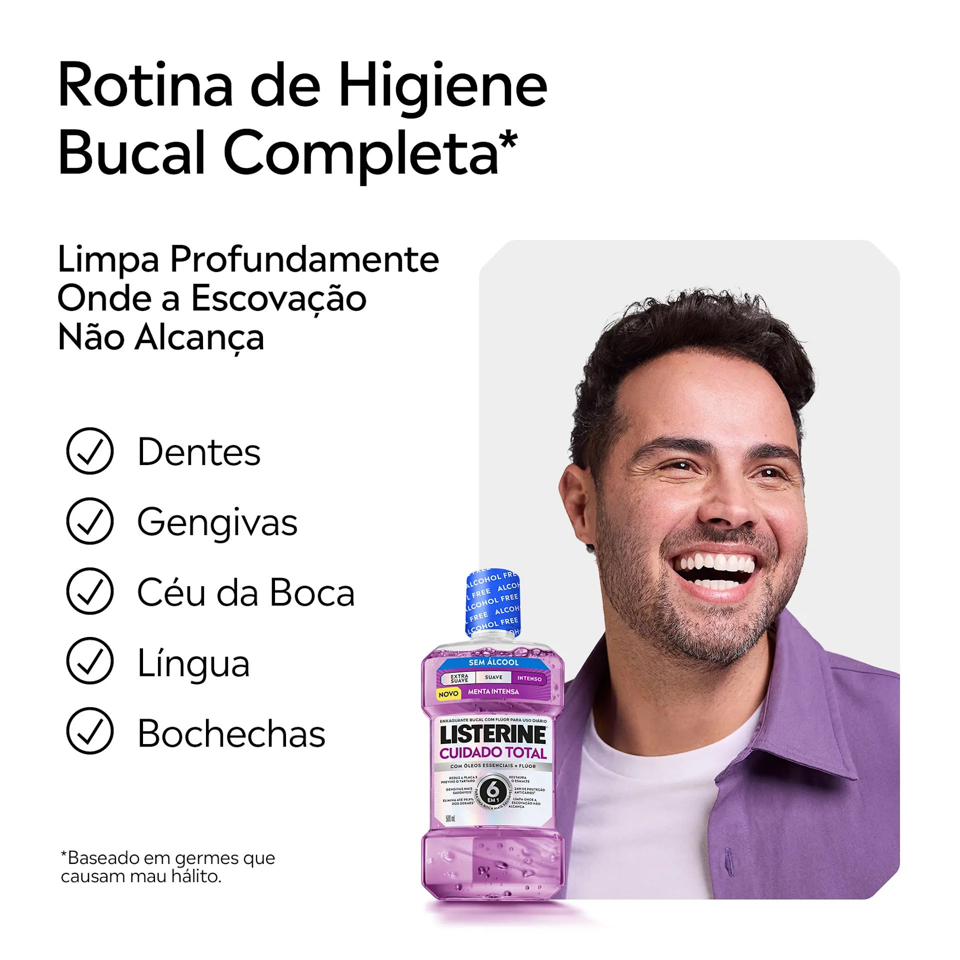 LISTERINE® CUIDADO TOTAL Intenso Enxaguante Bucal Sem Álcool