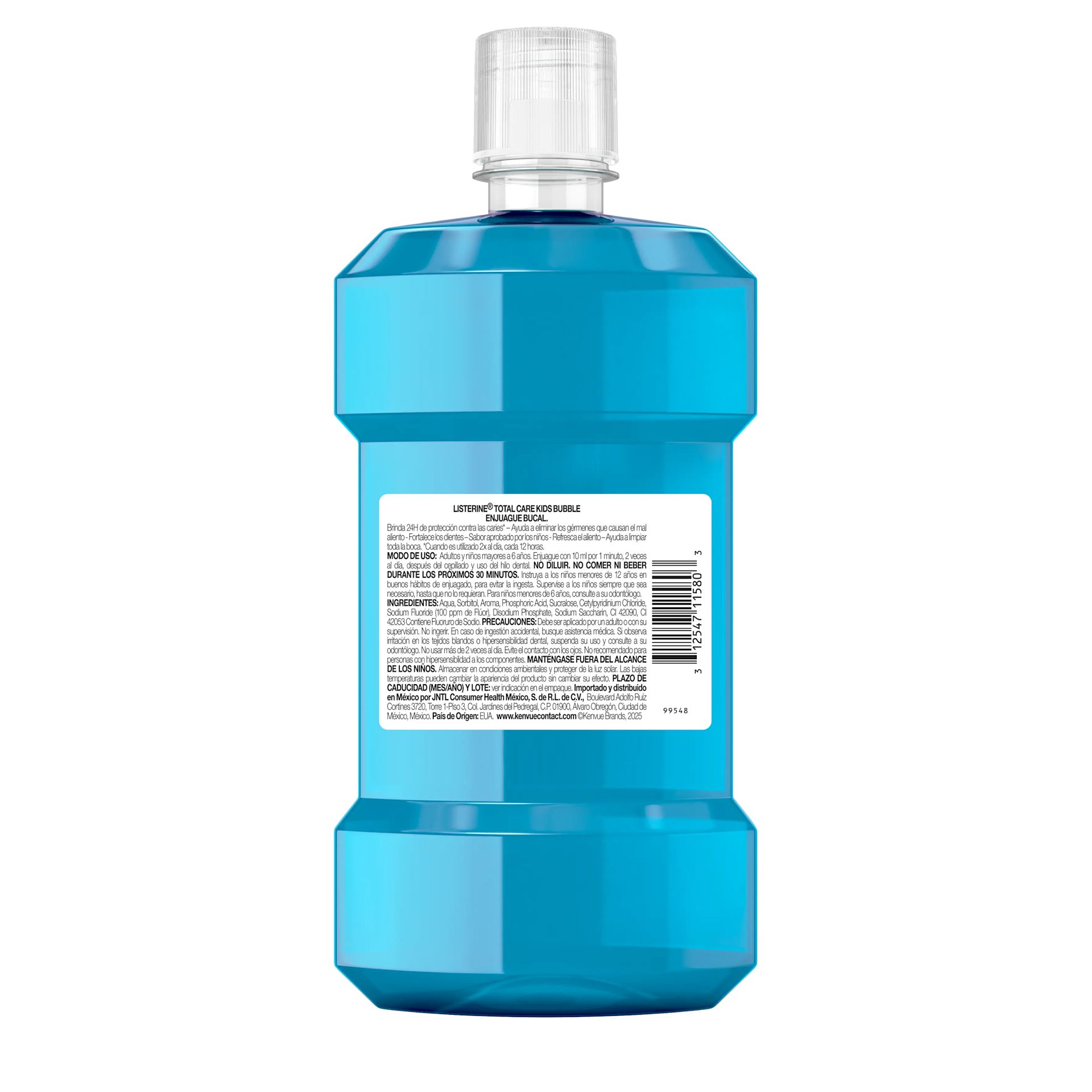 Enjuague bucal Niños LISTERINE® TOTAL CARE KIDS BUBBLE BLAST Sin Alcohol 500ml - packshot back