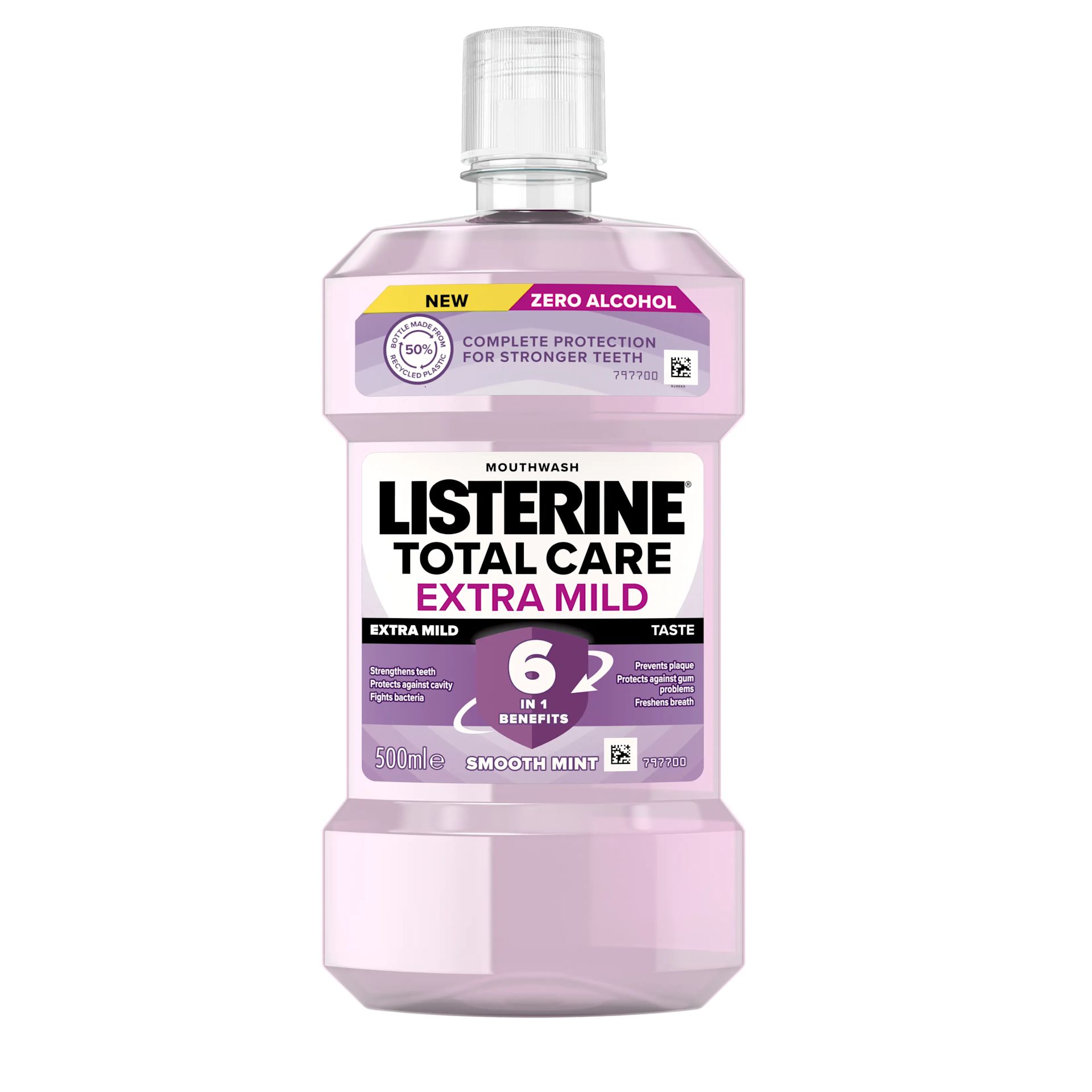 Listerine Total Care Teeth Protection 6 benefits in 1 Mild Taste 500 ml termékfotó, complete protection for stronger teeth, strengthens teeth, protects against cavity, fights bacteria, prevents plaque, protects against gum problems, freshens breath felira