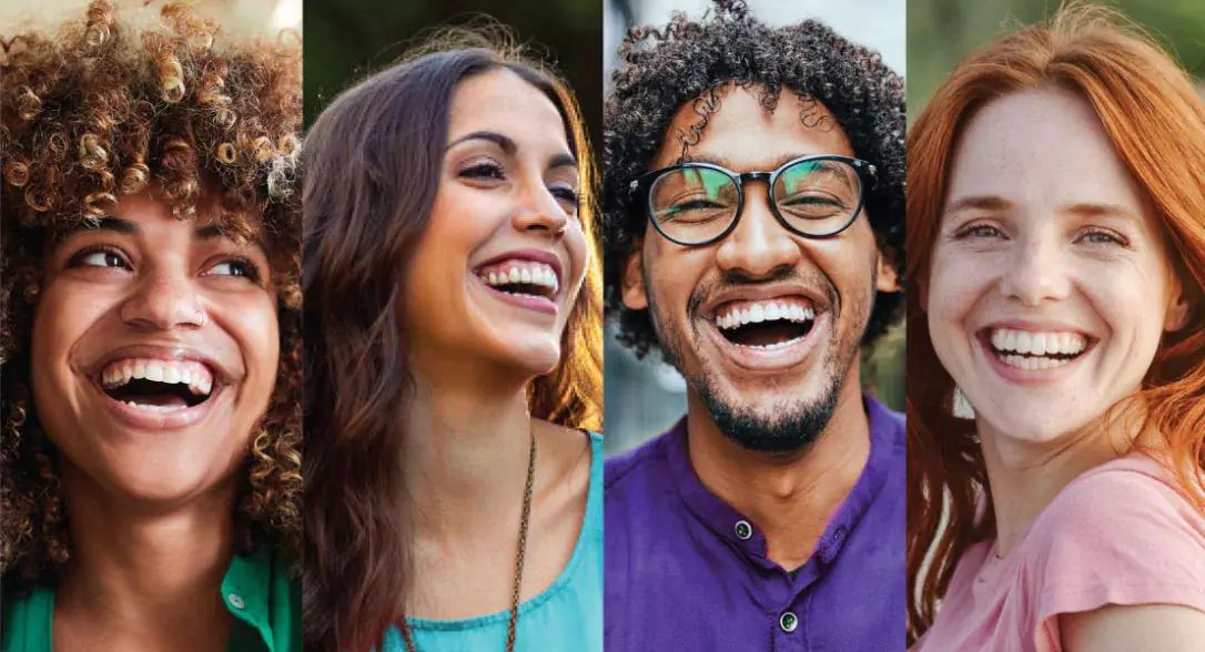 A collage with diverse smiling individuals, showcasing joy and connection for oral health equity