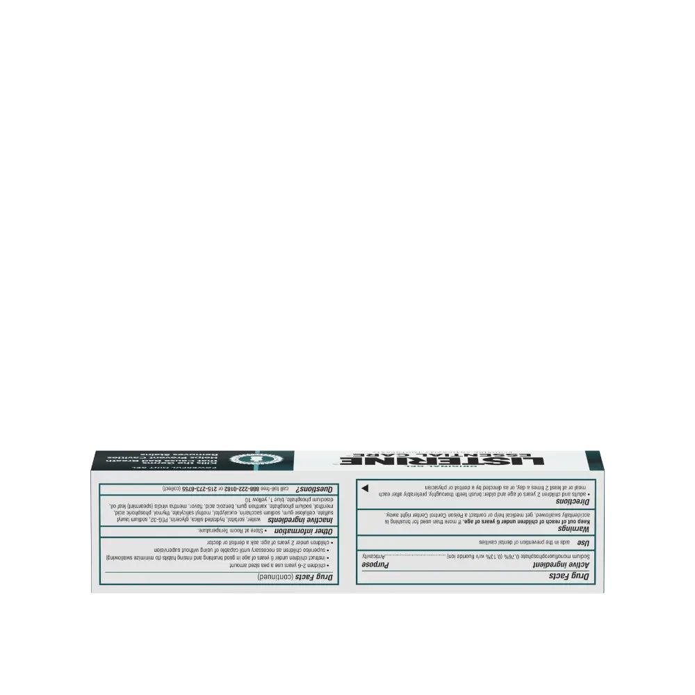 Back Pack Shot of LISTERINE® ESSENTIAL CARE® Fluoride Anticavity Toothpaste 4.2oz