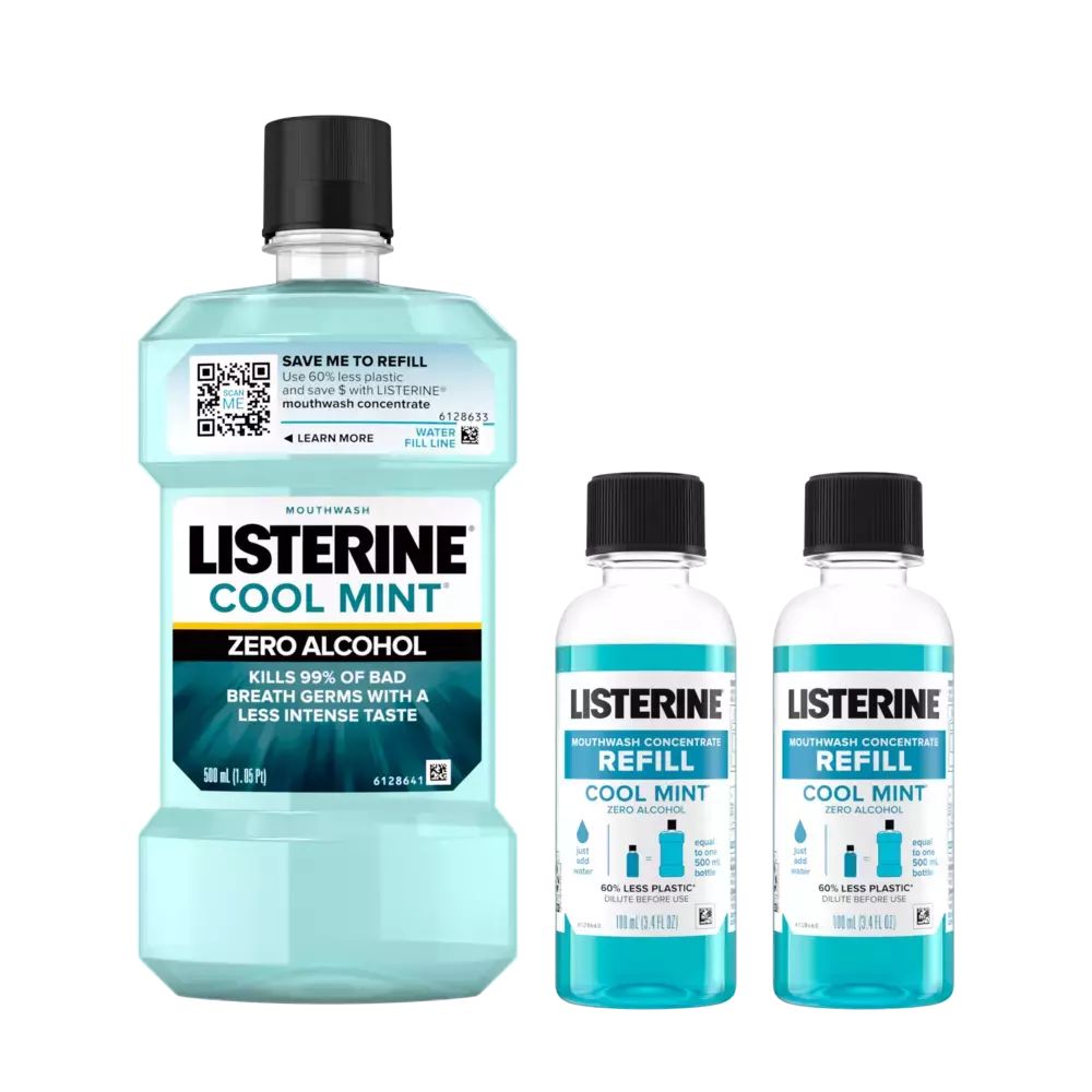 Listerine Cool Mint Mouthwash Concentrate Starter Kit + zero alcohol kills 99.9% of bad breath germs