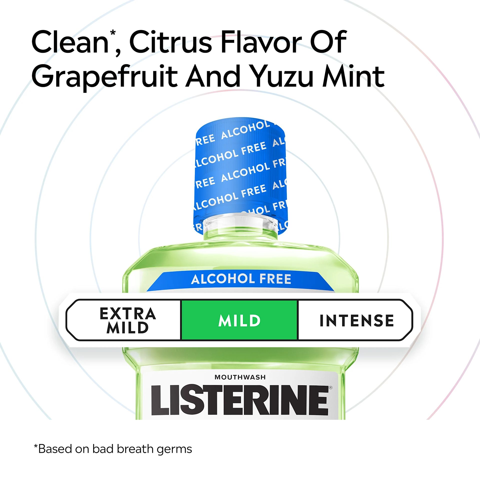 LIS B+ Flavor Citrus Mint RGB 01 LISTERINE® Citrus Mint Alcohol Free Mouthwash - Clean, Citrus Flavor of Grapefruit and Yuzu Mint