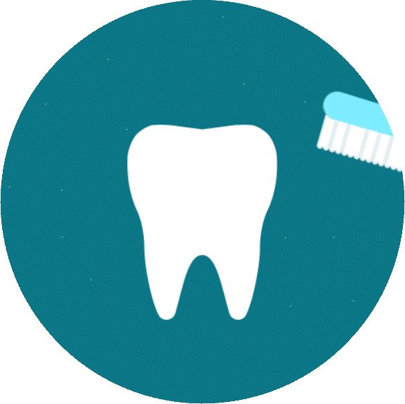 Graphic image of a tooth with a tooth brush