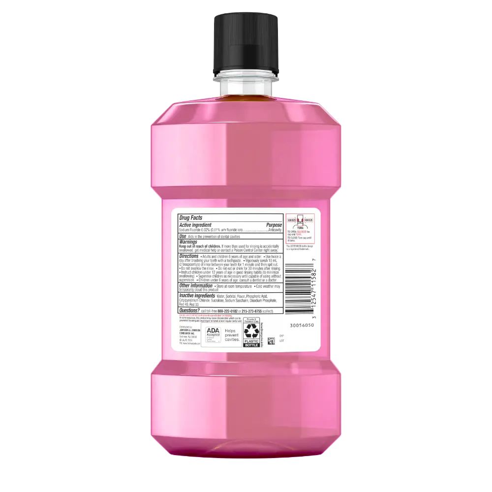 Back Pack Shot of LISTERINE® SMART RINSE® Kids Fluoride Mouthwash Pink Lemonade 500mL