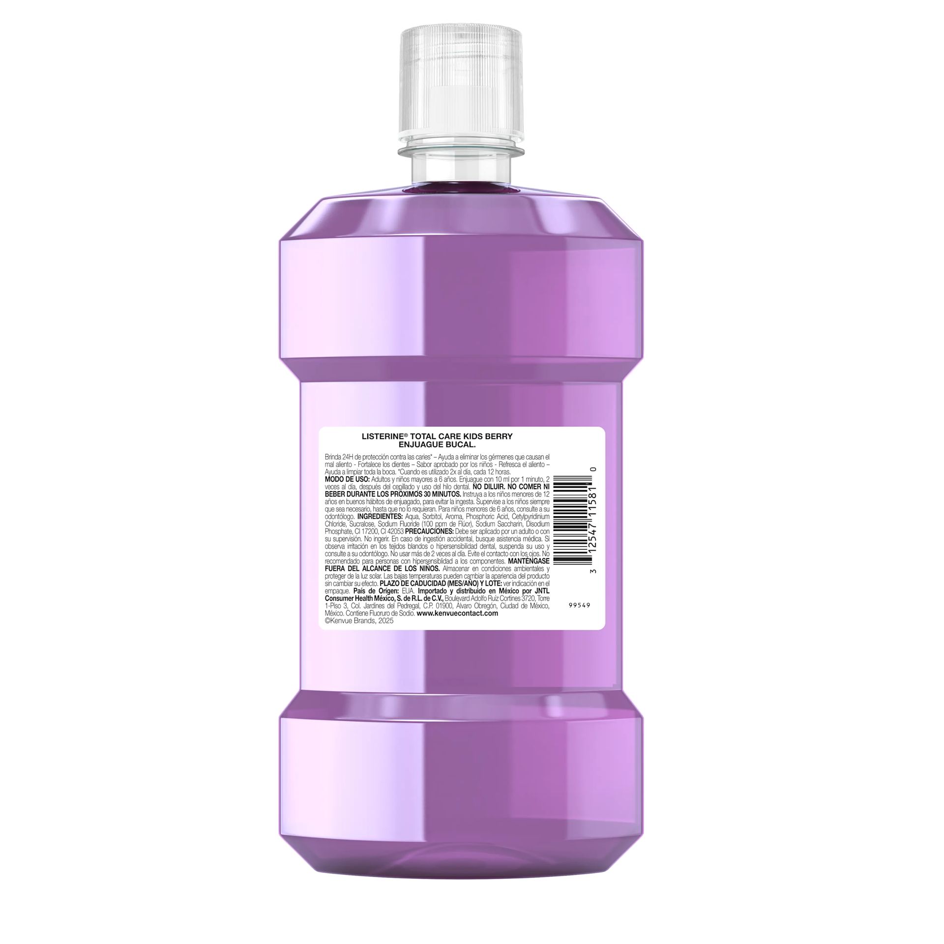 Enjuague bucal Niños LISTERINE® TOTAL CARE KIDS BERRY Sin Alcohol 500ml - packshot back
