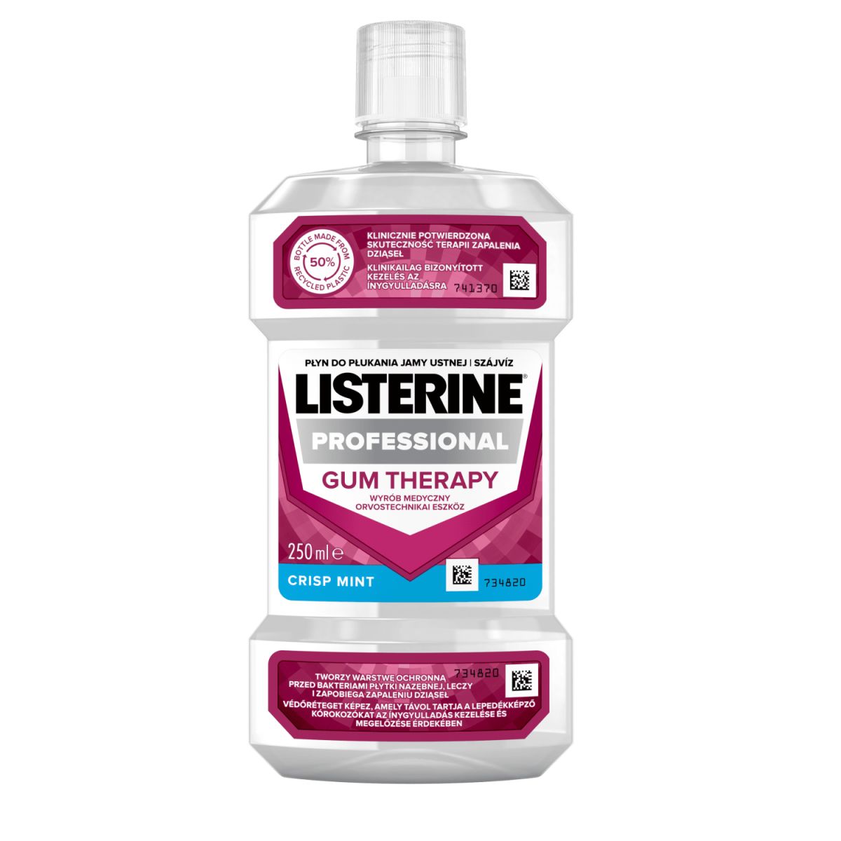 Listerine Professional Gum Therapy 250 ml orvostechnikai eszköz termékfotó, klinikailag bizonyított kezelés az ínygyulladásra és védőréteget képez, amely távol tartja a lepedékképző kórokozókat az ínygyulladás kezelése és megelőzése érdekében