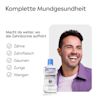 LISTERINE® Total Care Extra Milde Minze Mundspülung ohne Alkohol mit Hinweis auf komplette Mundgesundheit für Zähne, Zahnfleisch, Gaumen, Zunge und Wangen.