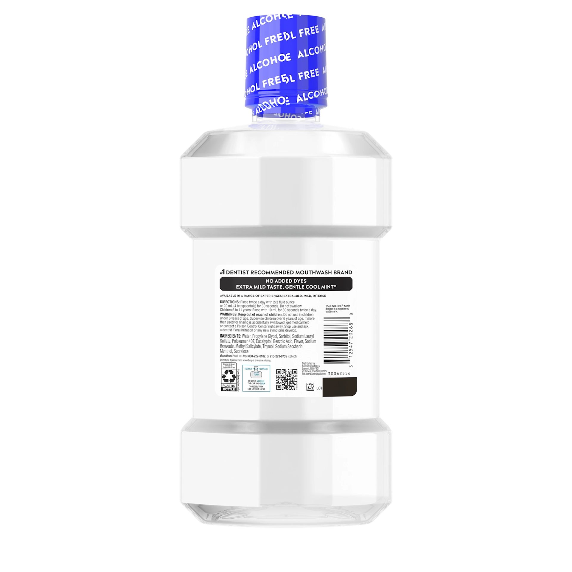 Back pack shot of LISTERINE® Extra Mild Alcohol-Free Mouthwash COOL MINT® 1L
