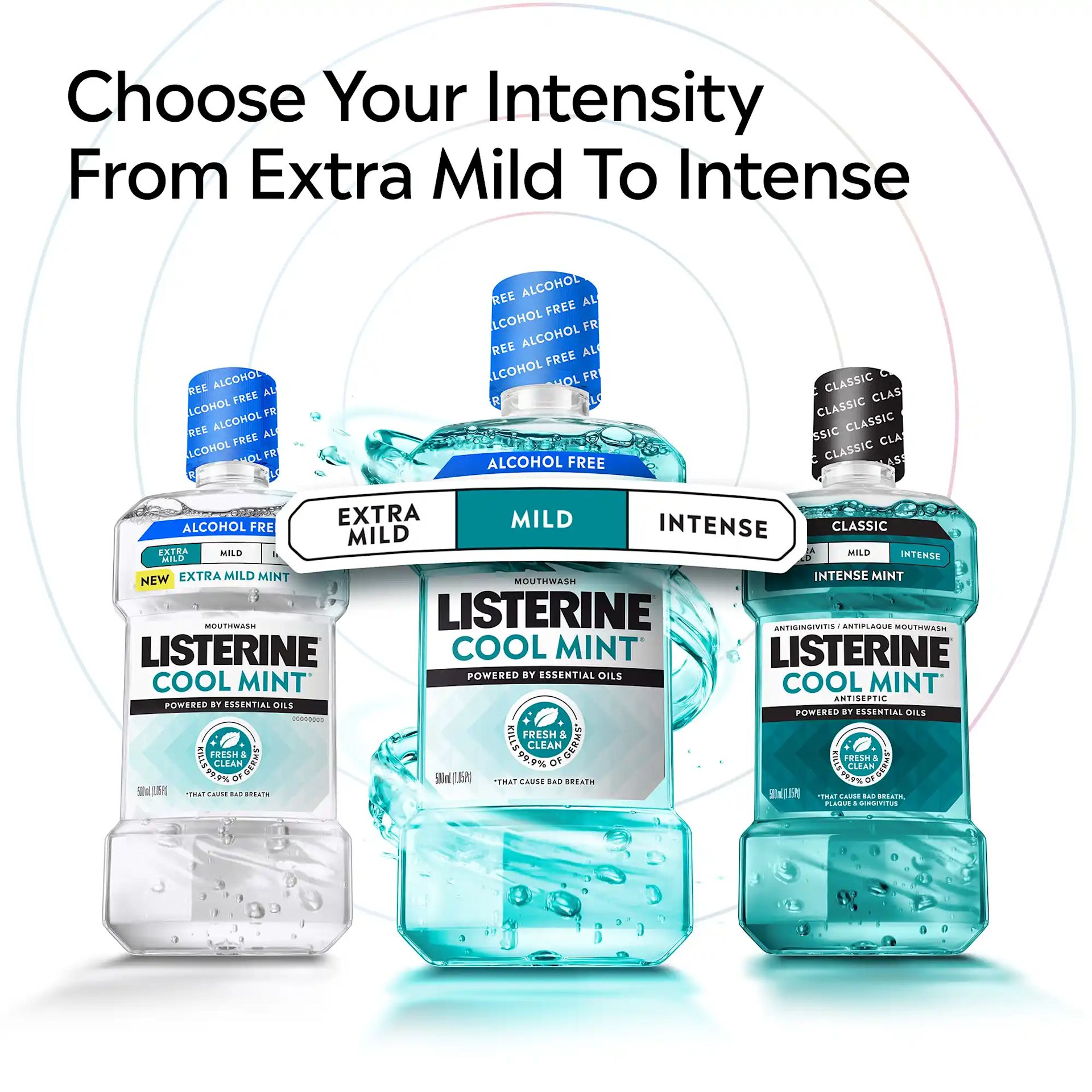 LIS B+ Range CM Mild RGB 10 LISTERINE® Choose your intensity from extra mild to intense