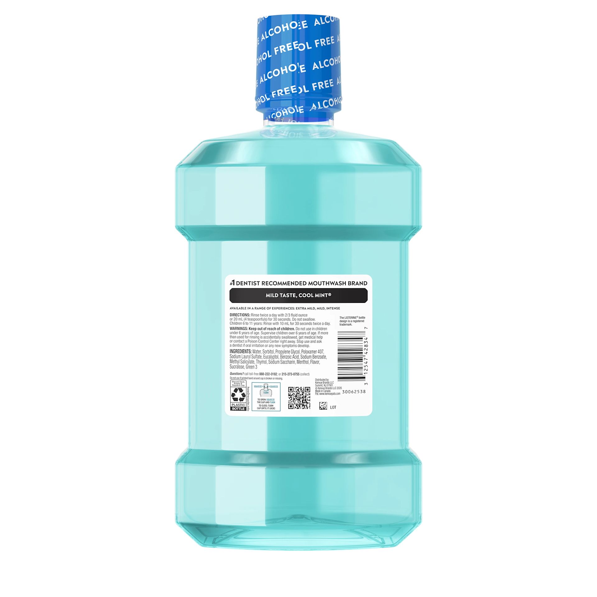 Back pack shot of LISTERINE® Alcohol-Free Mouthwash COOL MINT® 1.5L