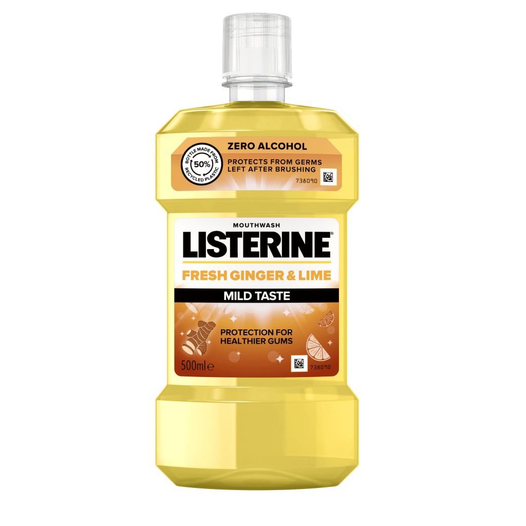 Listerine Fresh Ginger & Lime Mild Taste 500 ml, zero alcohol, protects from germs left after brushing, protection for healthier gums feliratokkal