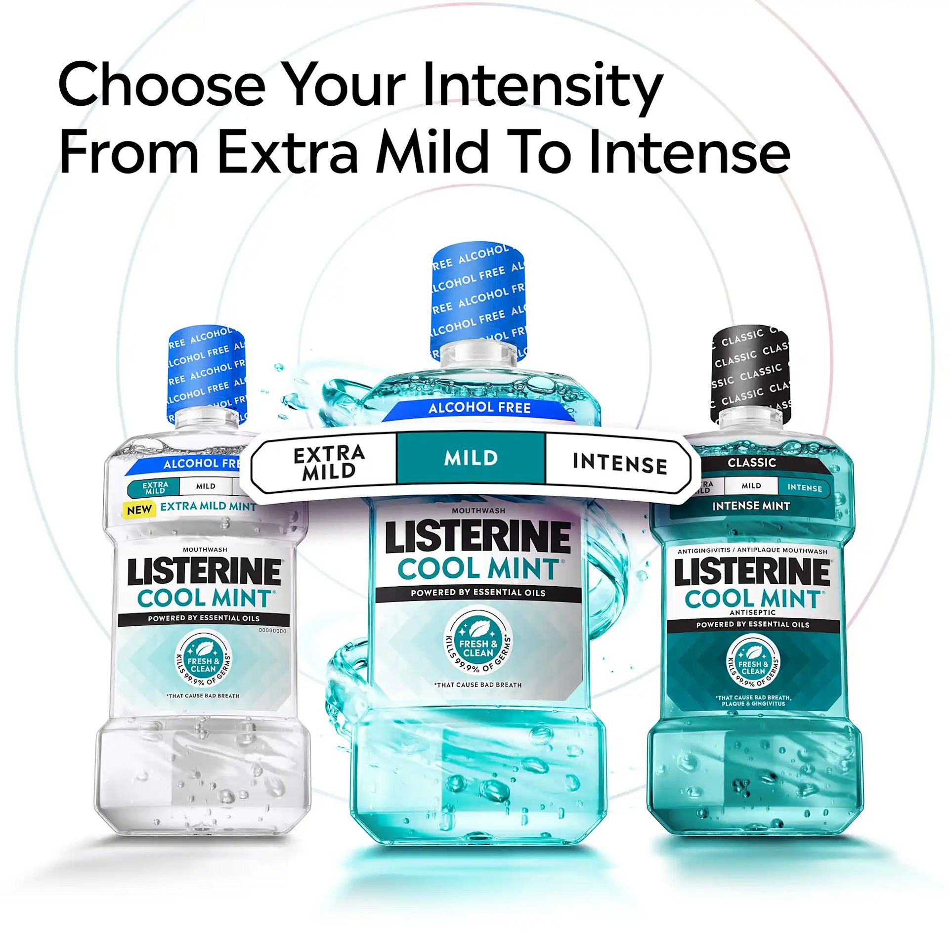 LIS B+ Range CM Intense RGB 10 LISTERINE® Choose your intensity from extra mild to intense