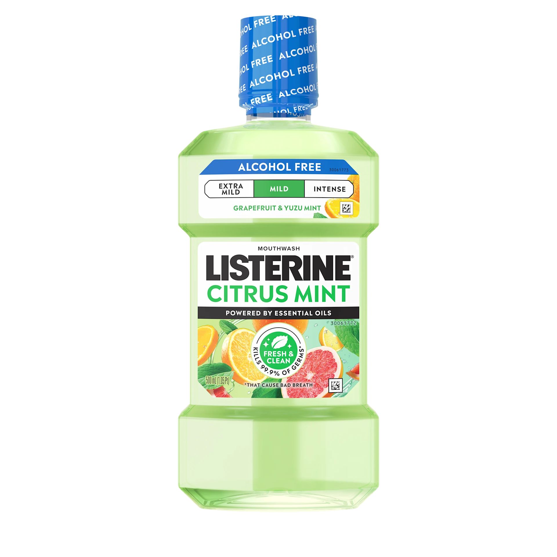 Front pack shot of LISTERINE®  Citrus Mint Alcohol Free Mouthwash, 500ml