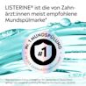 LISTERINE® mit Hinweis „Nr. 1 Mundspülung in der Zahnarztempfehlung“ vor türkisfarbener Wasser-Grafik.