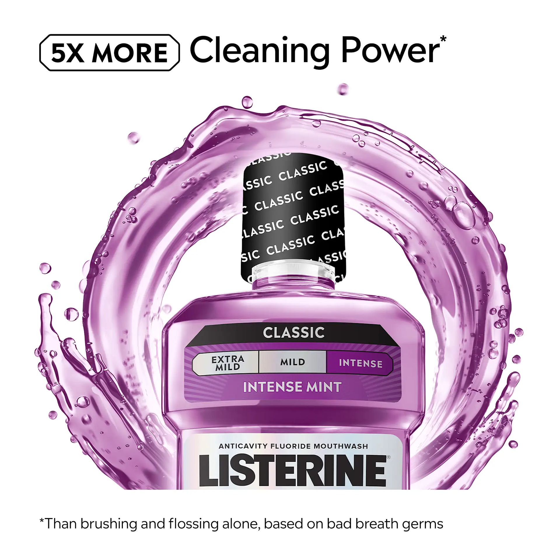 LIS B+ Feature TC Intense RGB 05 5x more cleaning power. Than brushing and flossing alone, based on bad breath germs