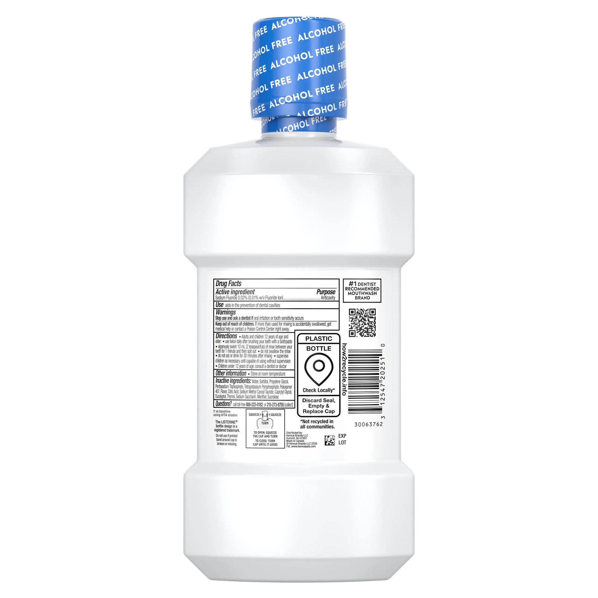 Back pack shot of LISTERINE® Whitening Alcohol-Free Extra Mild Mouthwash 500ml