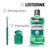 Mundpflegeroutine mit Zähneputzen, Zahnseide und LISTERINE® FRESH MINT Intensive Grüne Minze (Classic) mit Alkohol.