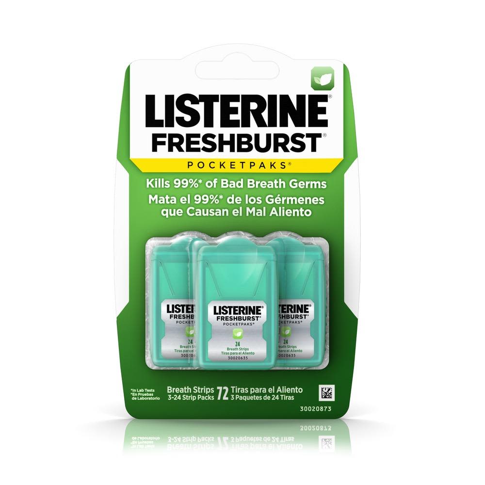 Listerine Freshburst Pocketpacks Oral Breath Strips kill 99.9% of bad breath germs for a clean mouth