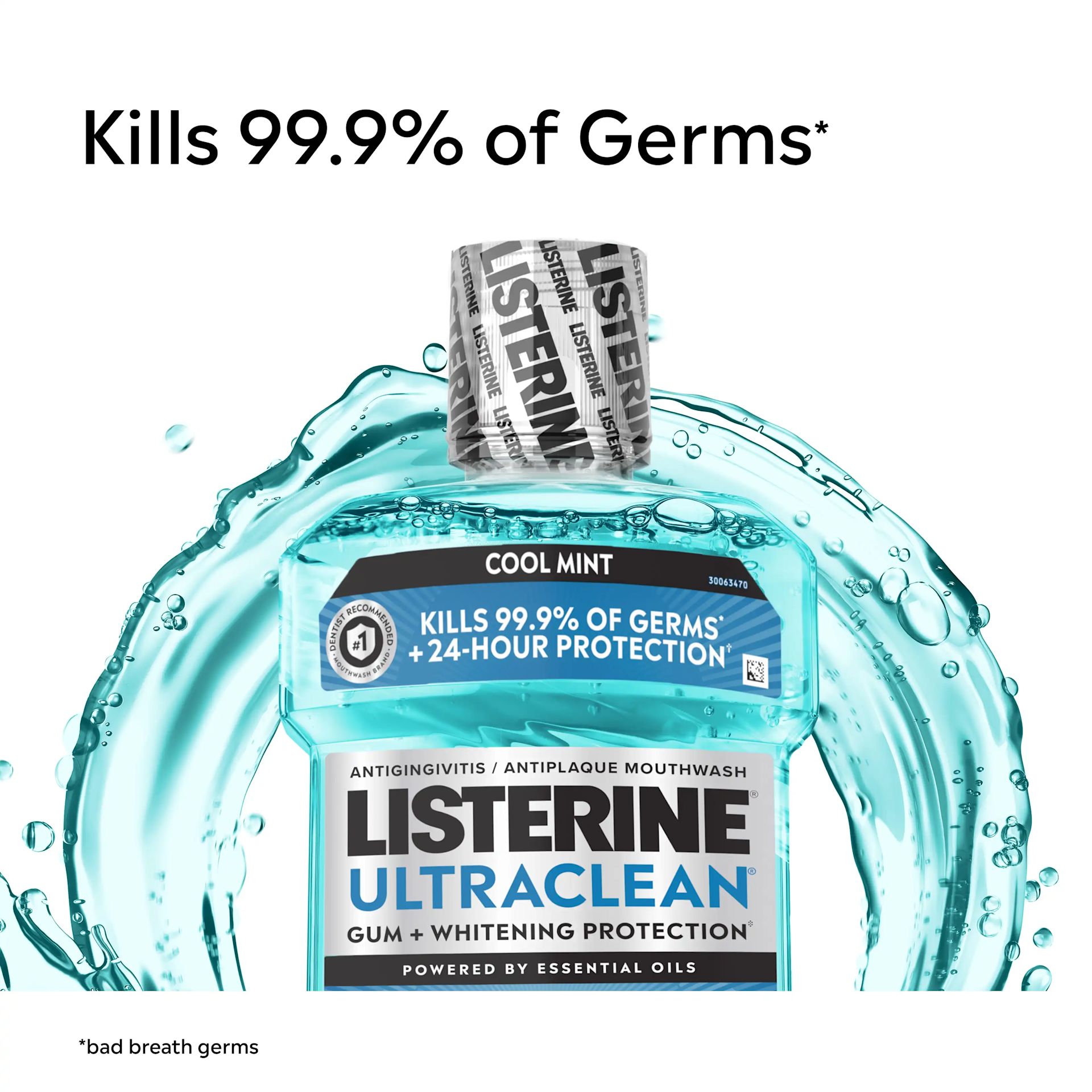 LISTERINE® ULTRACLEAN® Gum + Whitening Kills 99.9% of germs. Bad breath germs