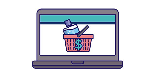 Listerine mouthwash in shopping basket on laptop