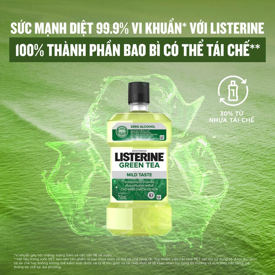 Nước súc miệng diệt khuẩn LISTERINE ® GREEN TEA ZERO ALCOHOL - Image 1 - Listerine - vi-VN