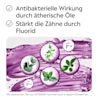LISTERINE® Total Care mit Hinweisen auf antibakterielle Wirkung durch ätherische Öle und Stärkung der Zähne durch Fluorid. ​