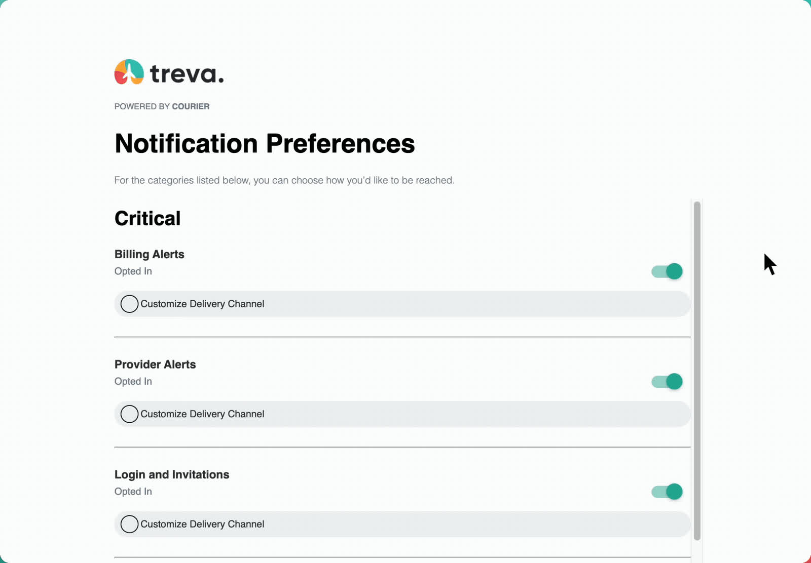 User interacting with preferences center