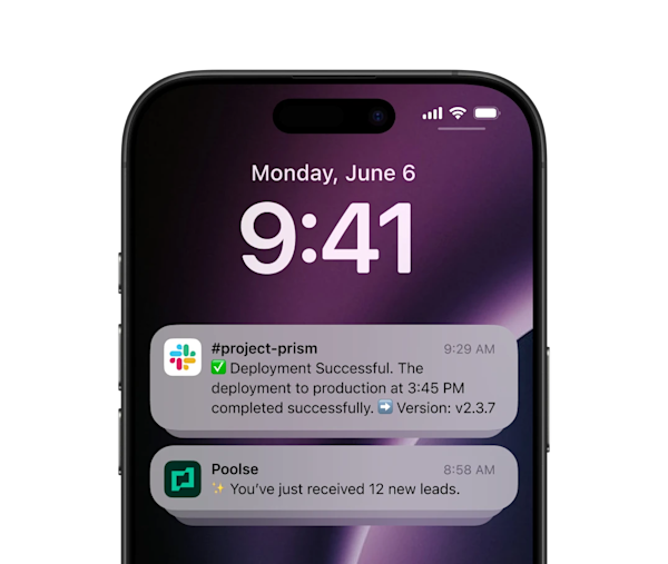 Mobile push notification delivered via Courier showing shared state with in-app inbox