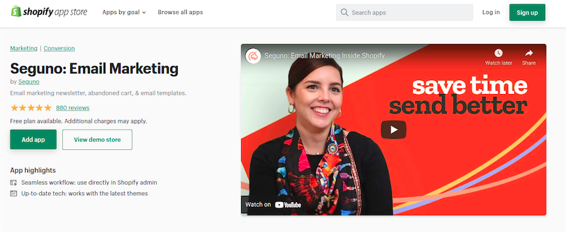 Seguno Shopify App Page