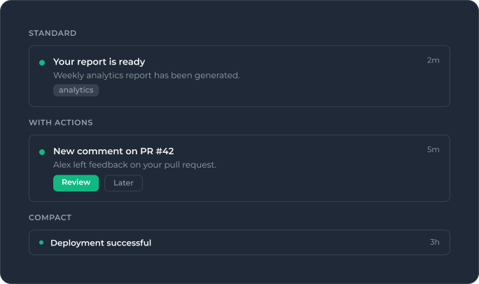 notification center action buttons