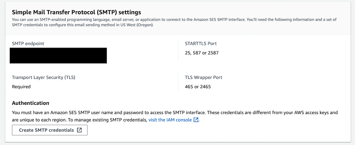 Amazon SES SMTP Settings