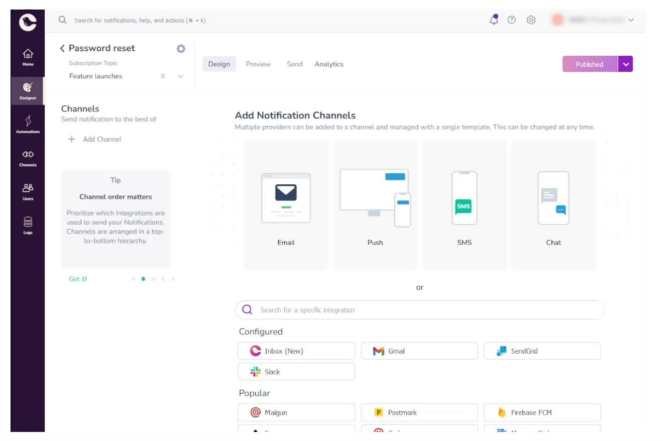 Courier - Firebase - Add channel