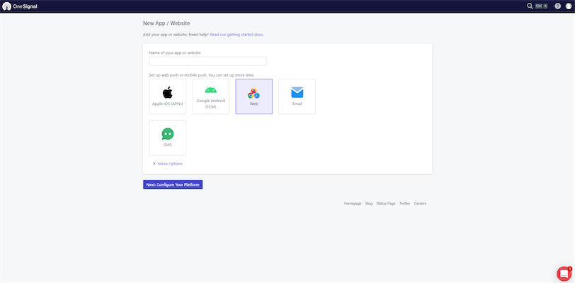OneSignal Create New App For Hubspot Notifications