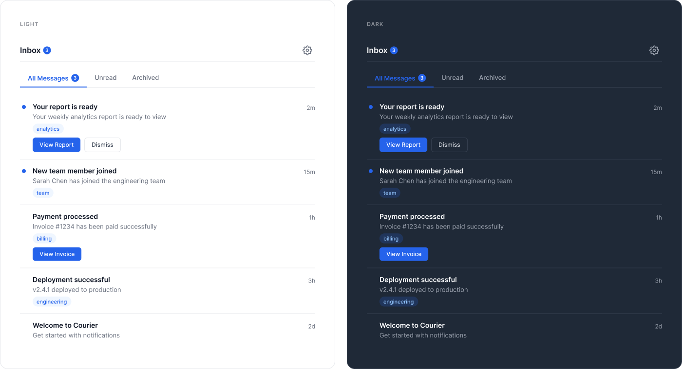 dark and light mode notification center