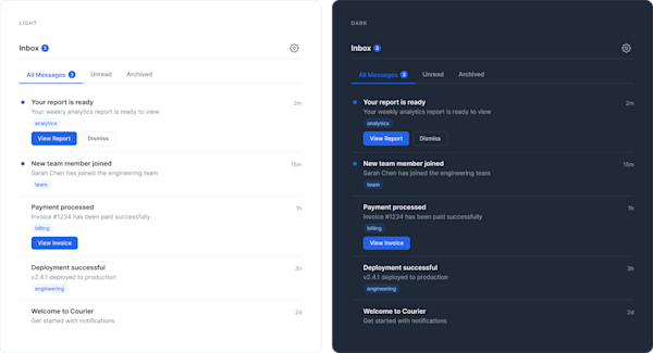 dark and light mode notification center