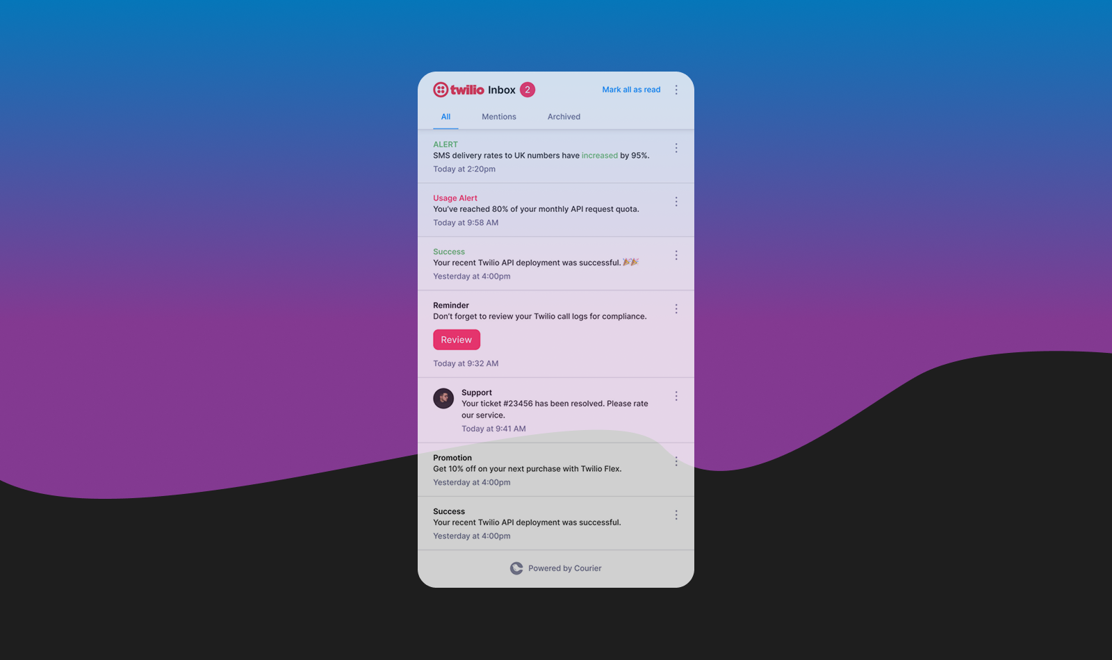 Twilio branded inbox