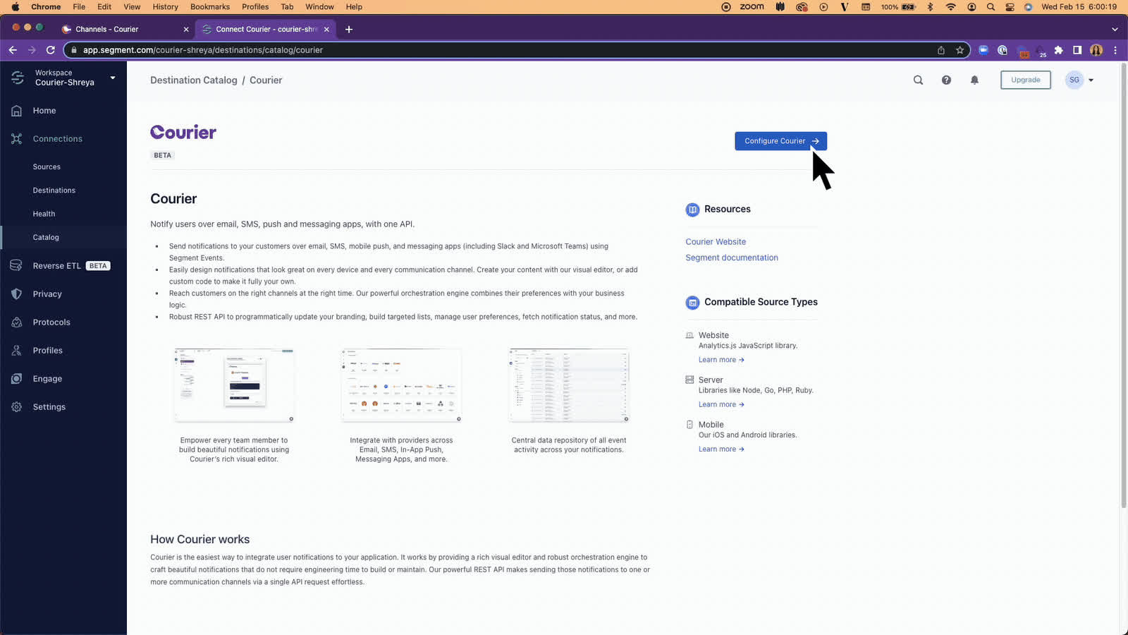 segment destination setup