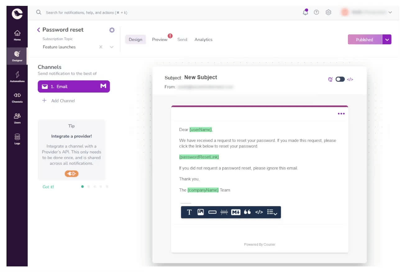 Courier - Firebase - Notification settings