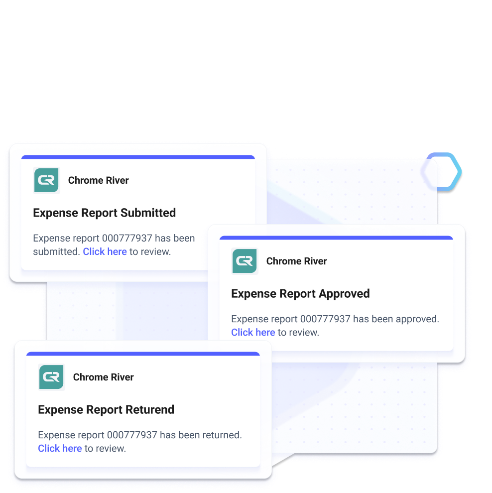 Employees will receive smart notifications for status updates including when the expense report has been approved, rejected, and submitted. 
